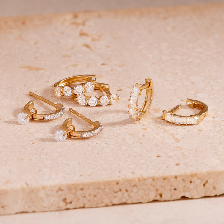 Halle 14K Gold Diamond Hoops