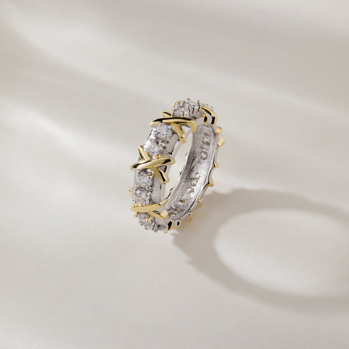 16 Stone Two Tone X Ring