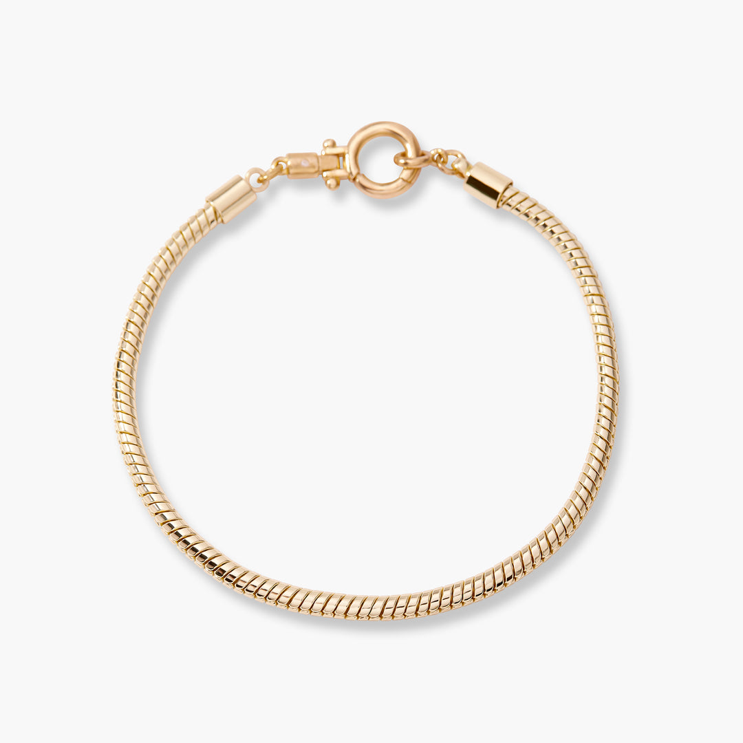 Gold-tone Adele Charm Bracelet with a ridged tubular chain and a round ring clasp closure.