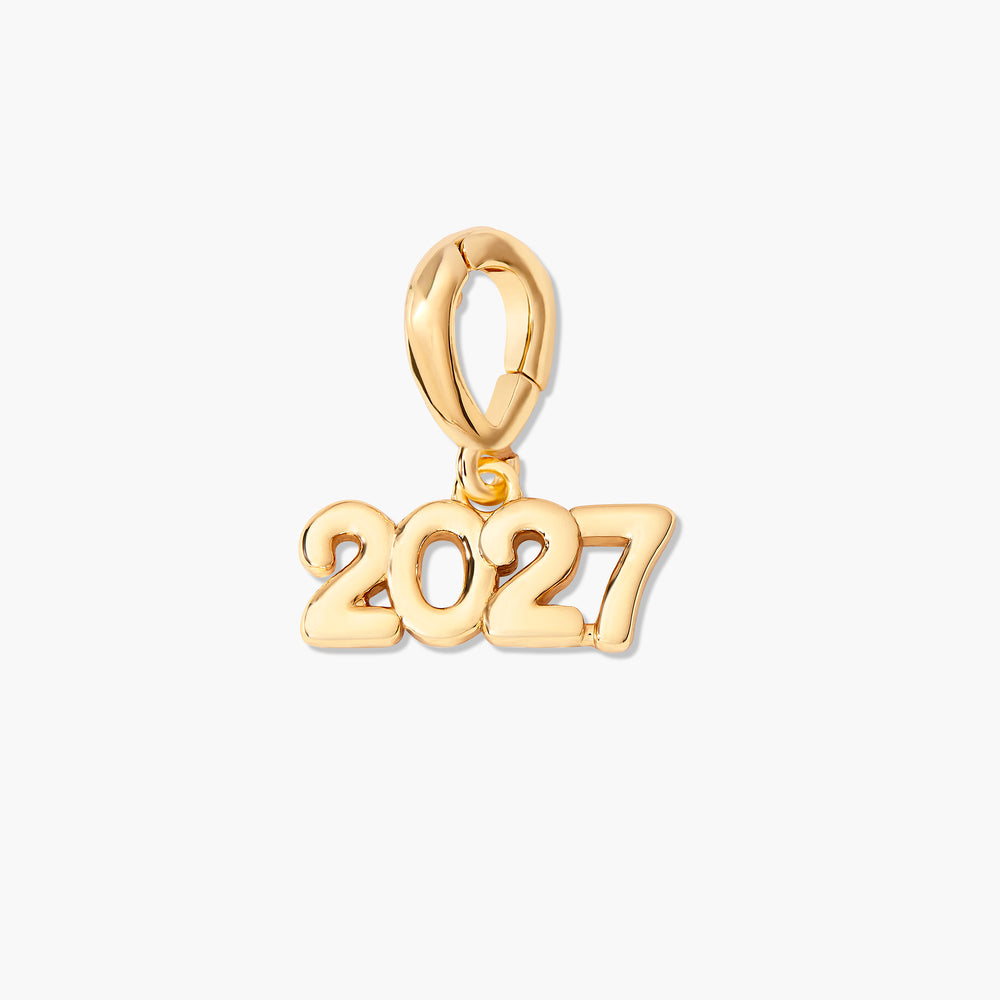  Effie Year Charm with puffy balloon-style numerals and a ring clasp, in a close-up view.