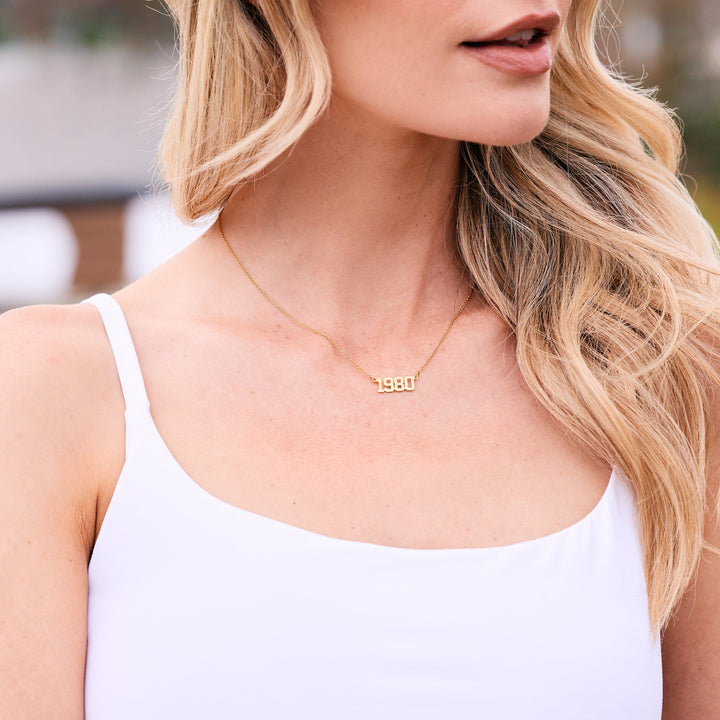 gold rolo necklace with 4 digit number on women&