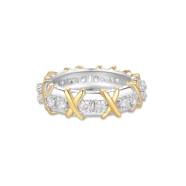 16 Stone Two Tone X Ring